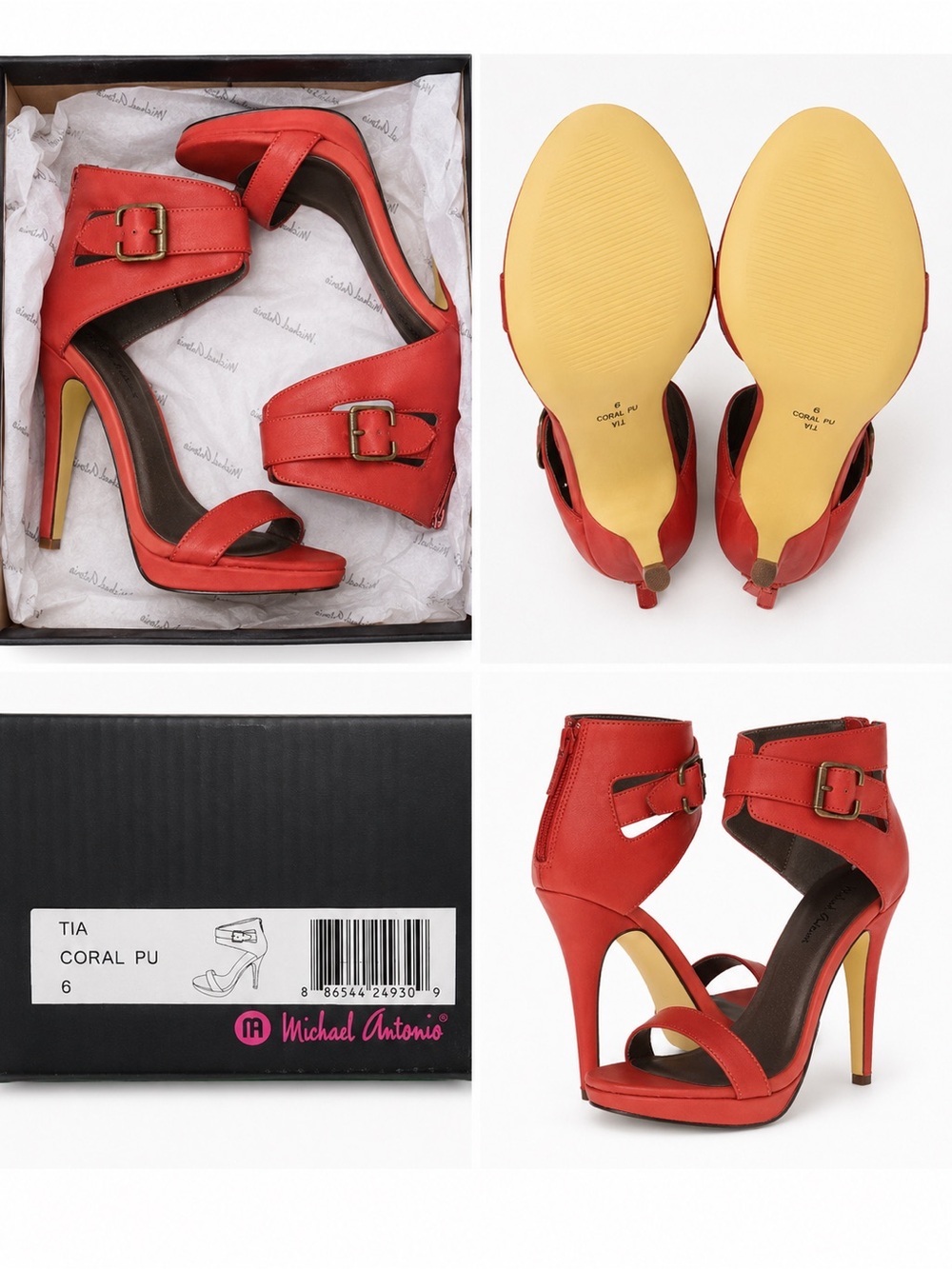 Michael Antonio Tia Coral Red Ankle-Buckle High Heels - Picture 1 of 1